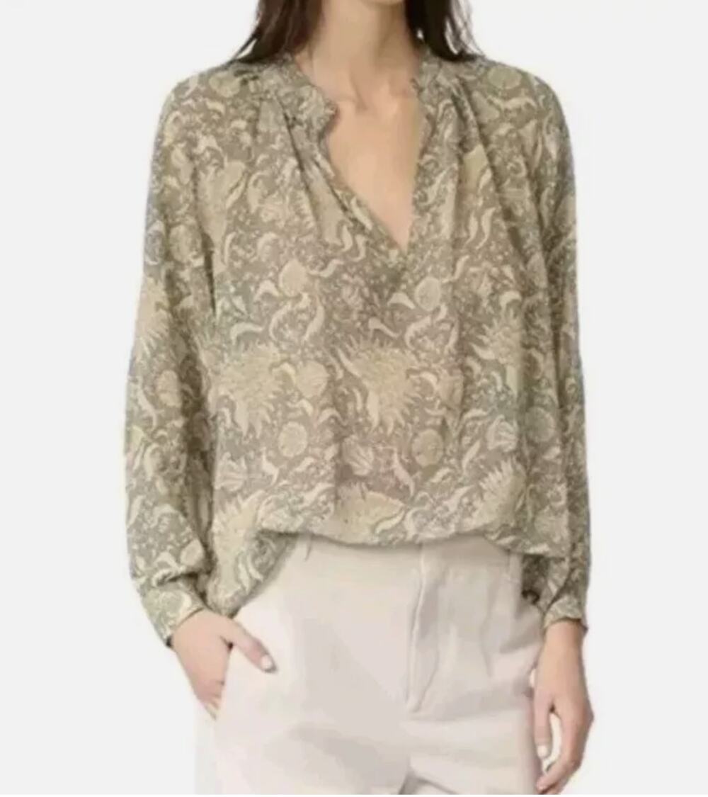 VINCE Vintage Silk Floral Boho Oversized Long Sleeve Top X-Small
